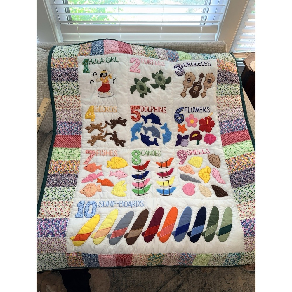 Hawaiian quilt baby blanket wall hanging quilted/appliqued/embroidered